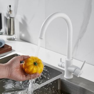 Смеситель для кухни Shevanik S128C с подключением фильтра белый